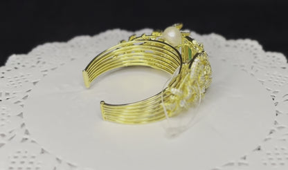 Dazzling Gold Plated CZ Baroque Pearl Bangle Bracelet